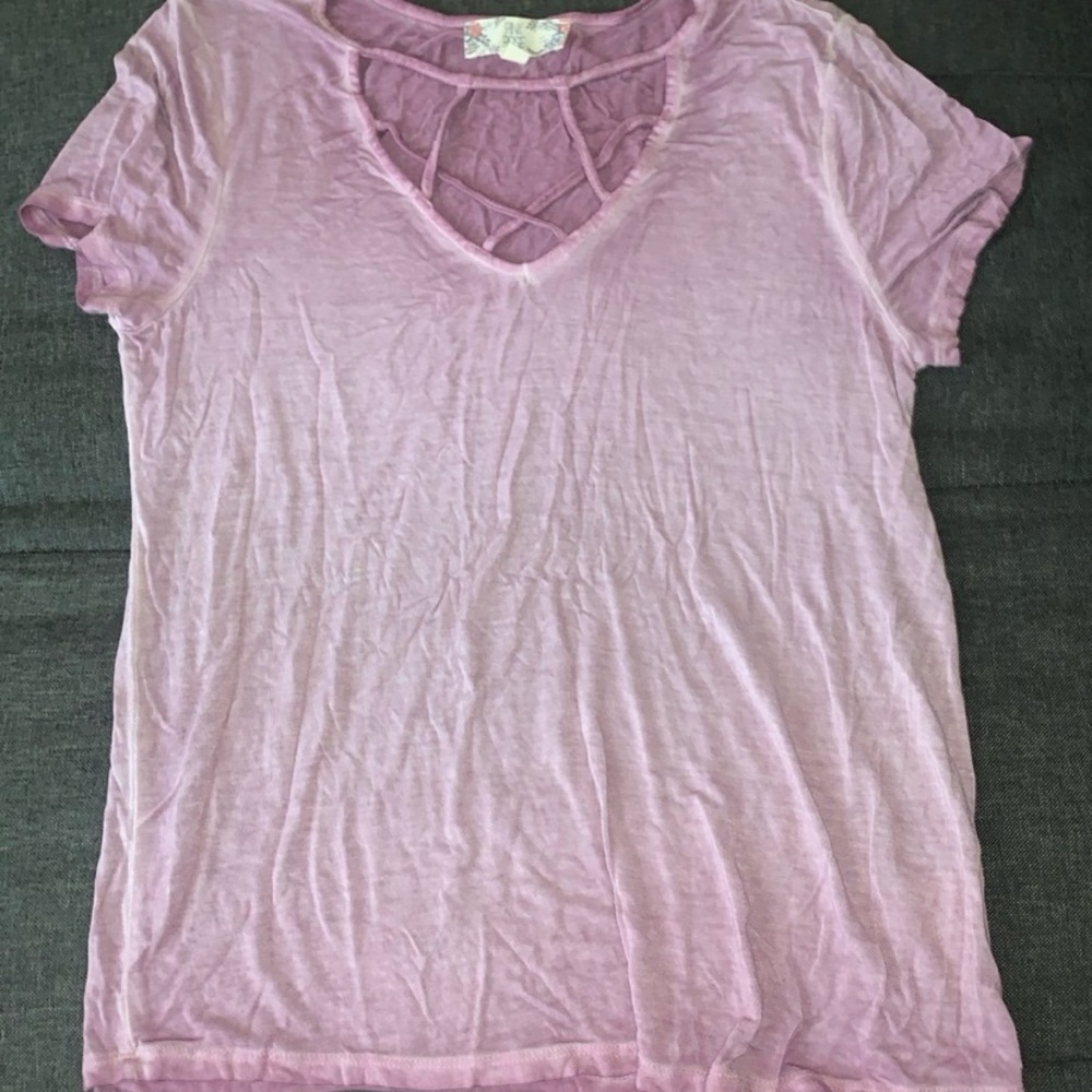 Pink Rose Lavender Crisscross V-Neck Blouse